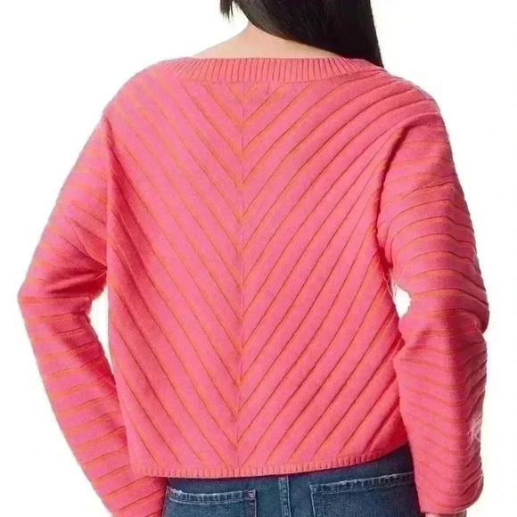 Circus NY by Sam Edelman V-Neck Textured Rib Cropped Sweater~pink/orange~NWOT~ M - Picture 4 of 9